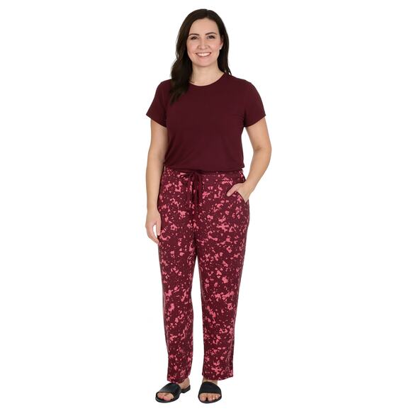 Cuddl Duds Women's Slim Fit Joggers - Medium - Red Floral Print Lounge Pants - Picture 1 of 7